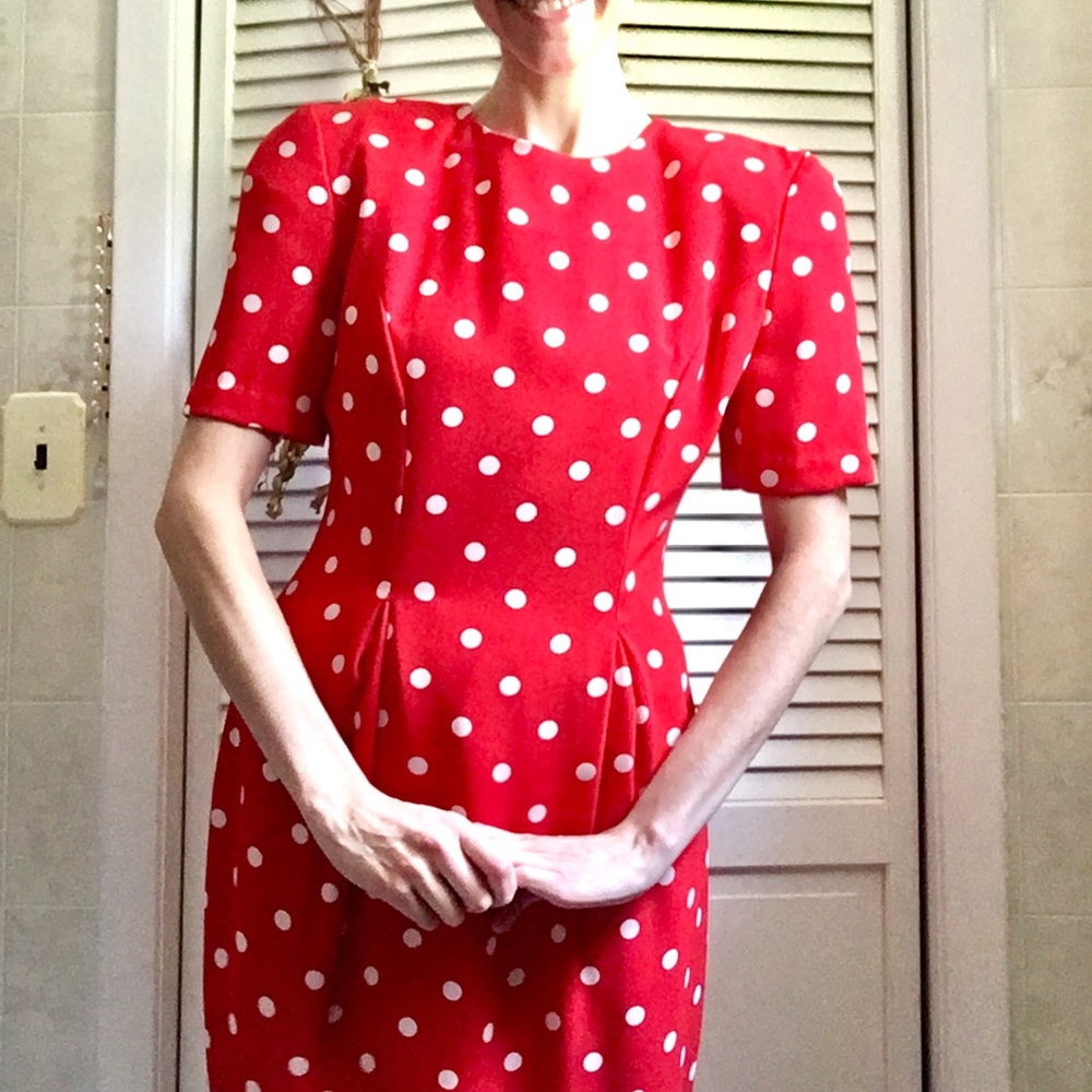 {Vintage Ms Chaus} Red & White Polka Dot Dress, 6 - Picture 3 of 8